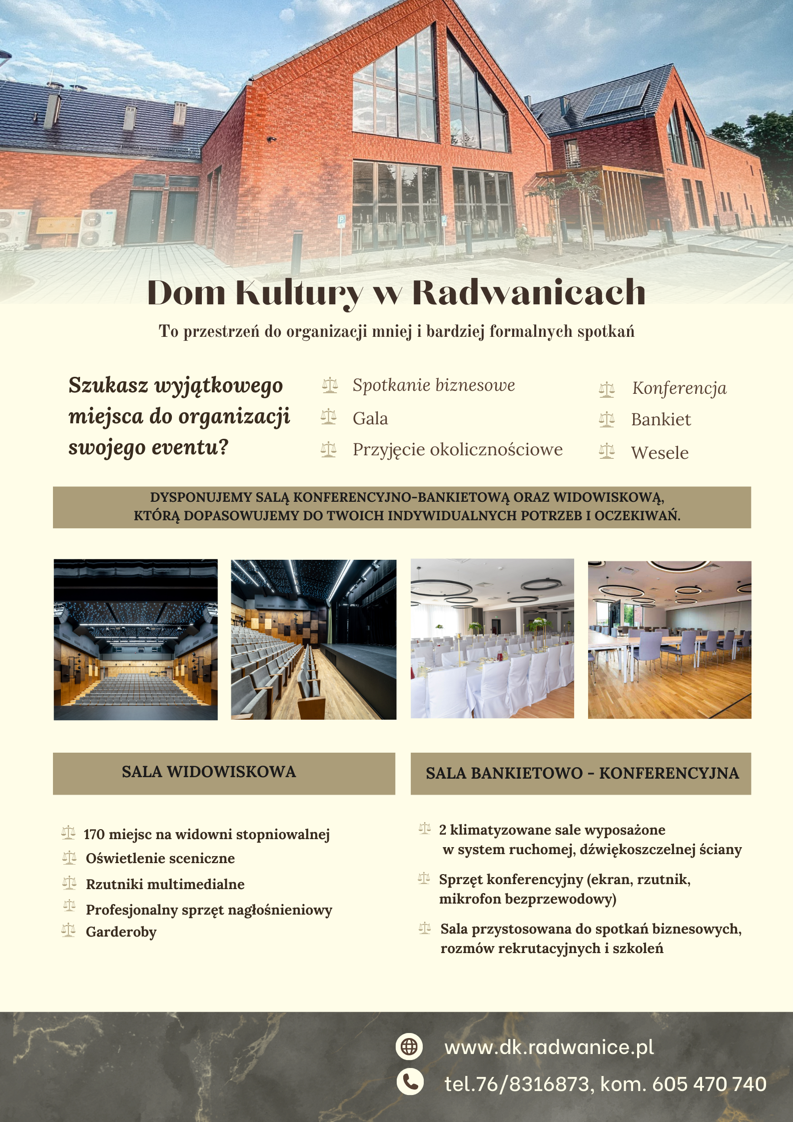 Oferta wynajmu pomieszczeń Domu Kultury w Radwanicach - zdjęcie 1