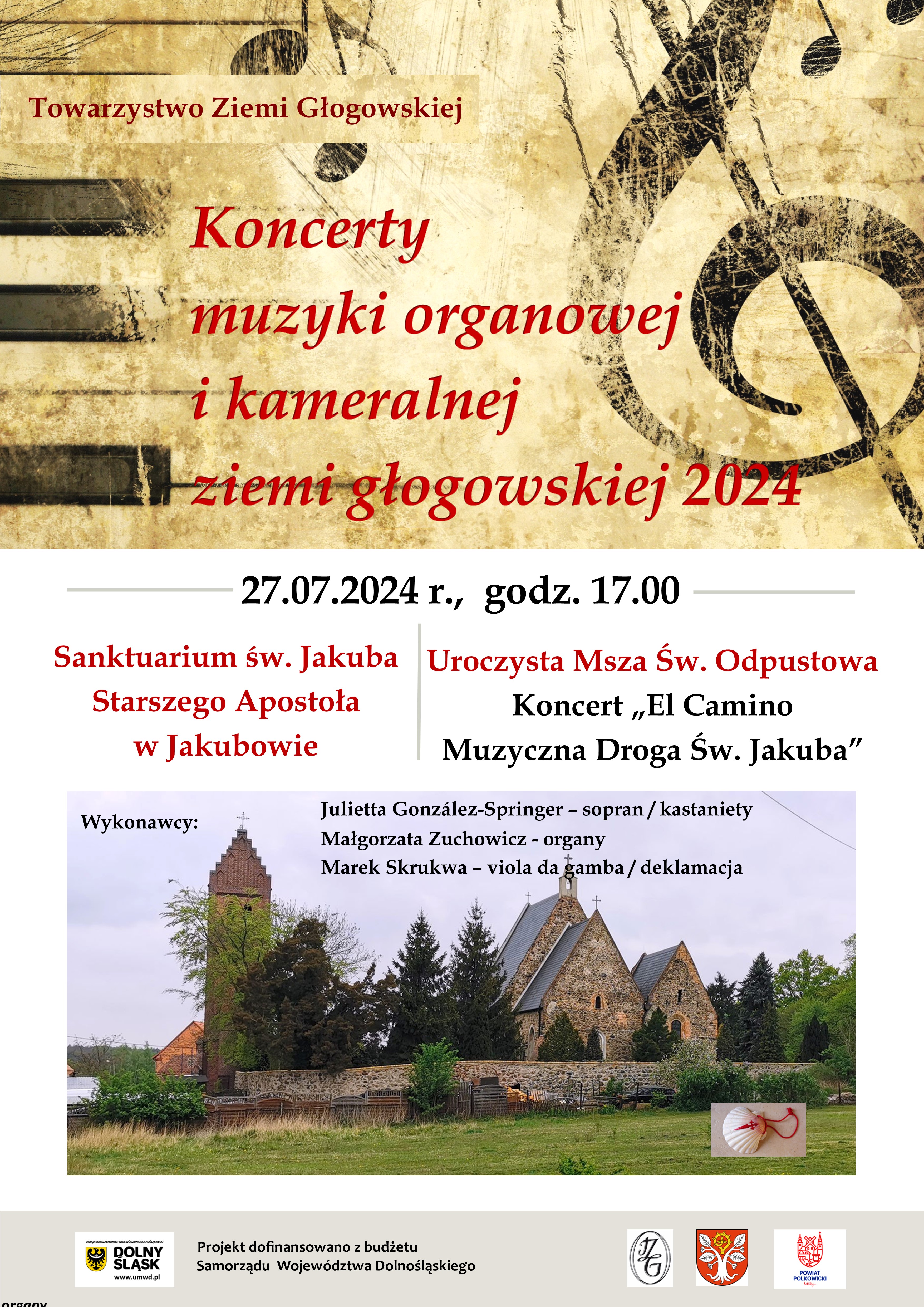 Ilustracja wprowadzenia: Koncert Organowy "El Camino Muzyczna Podróż Świętego Jakuba" 27 Lipca  godz.: 17:00, Sanktuarium w Jakubowie